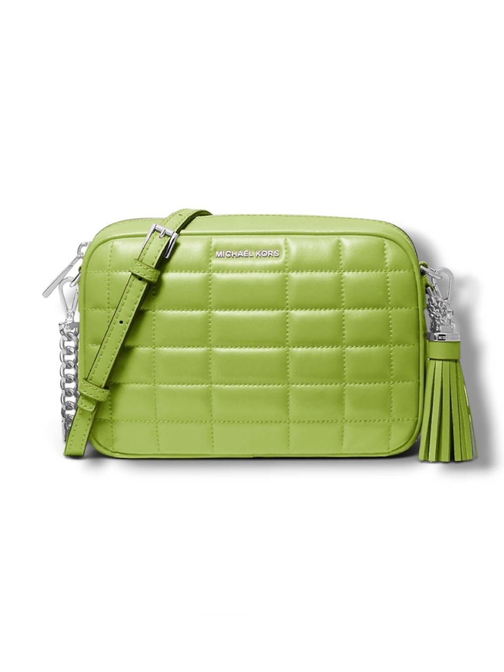 NWT Michael Kors Jet Set Medium Quilted Leather Camera Crossbody Bag Pear Green
